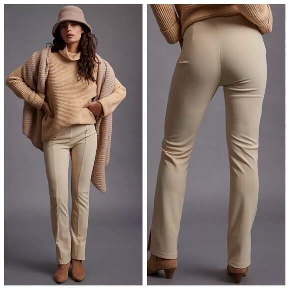 Anthropologie En Saison XS Cream Tailored Slim Bootcut Pants Stretch Neutral - Picture 1 of 6